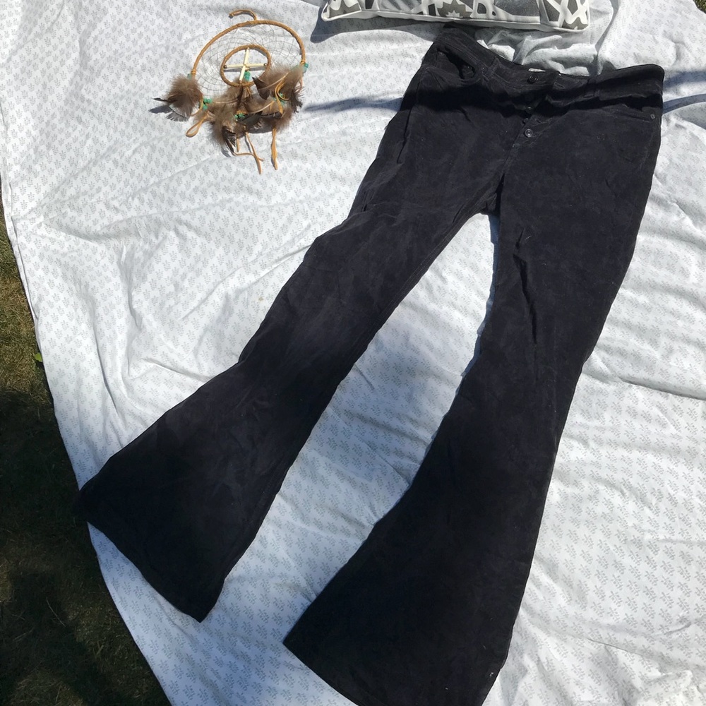 Free People Black Velvet Midrise Corduroy Flares